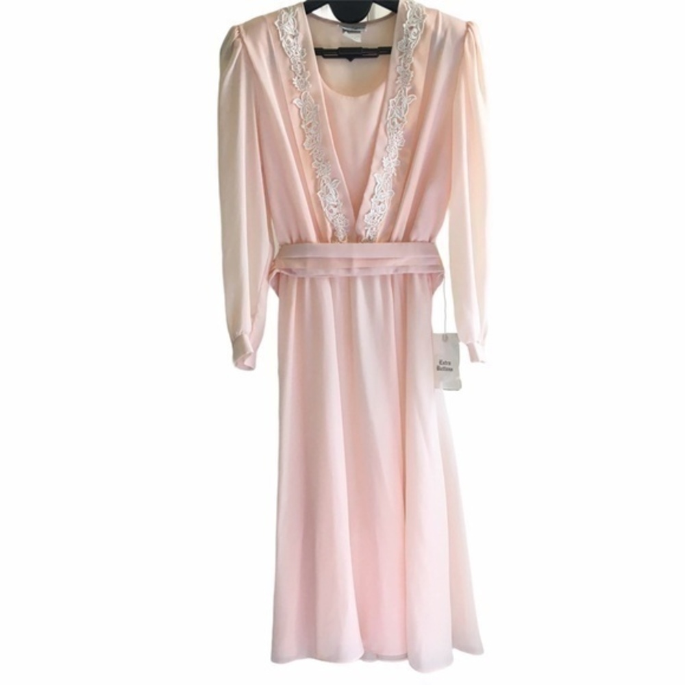 NWT Vintage Private Affaire Pink Belted Long-Sleeved Cottagecore Maxi Dress